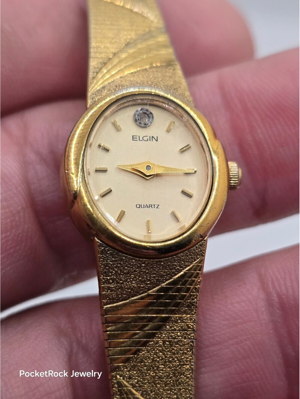 Elgin Women’s Quartz Analog Gold Tone Round Dial Metal Bracelet Wristwatch